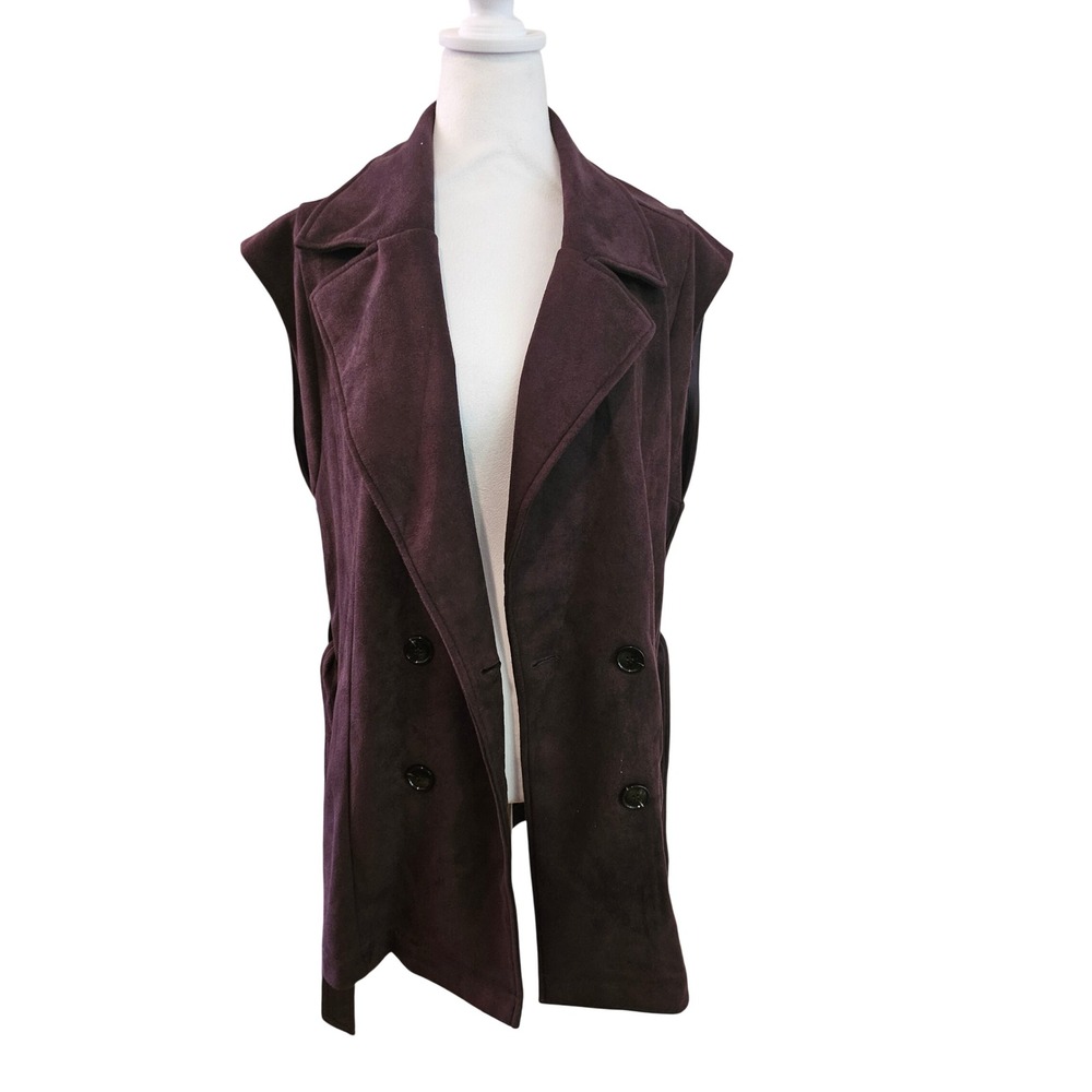 Yesta Faux Suede Vest Womens 52 Plum Black Coffee Double Breasted Belted A004266